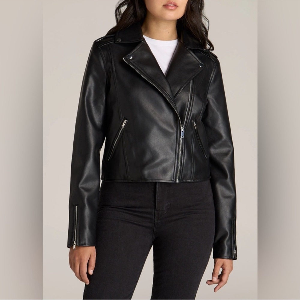 Tall Black Leather Moto Jacket
